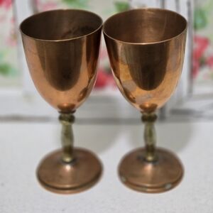 Brass And Copper Stemmed Goblets. Set Of 2
